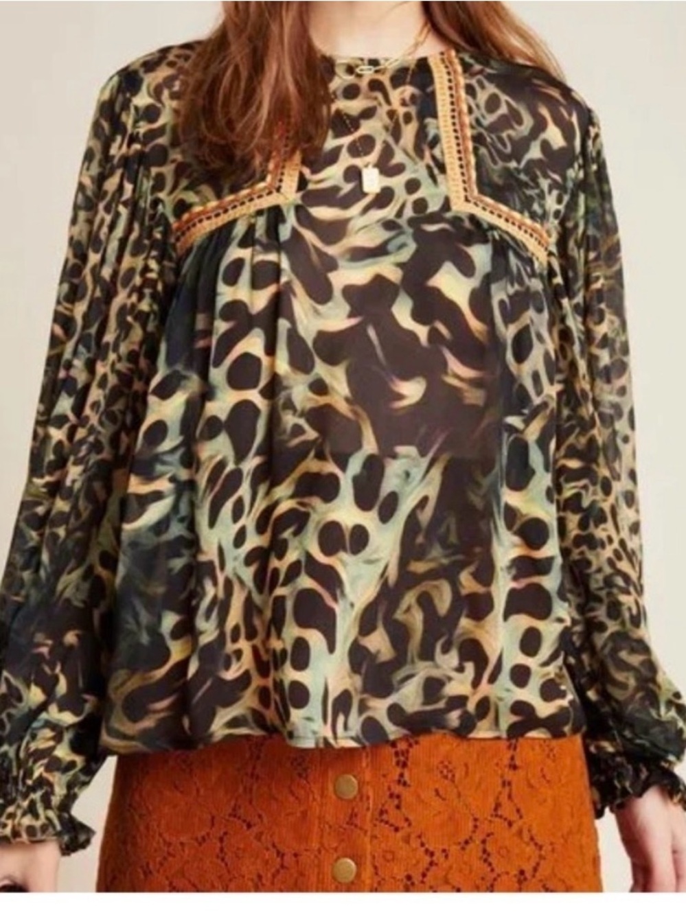 Blink by London for anthropologie 
Leopard Print peasant Blouse